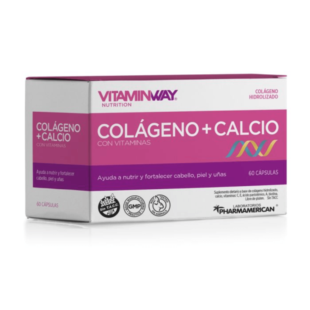 VITAMIN WAY - Colágeno + Calcio para Cabello, Piel y Uñas x 60 Cápsulas