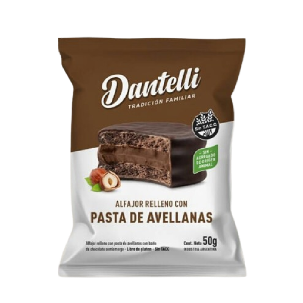 Alfajor Relleno de Pasta de Avellanas x 50g - Dantelli
