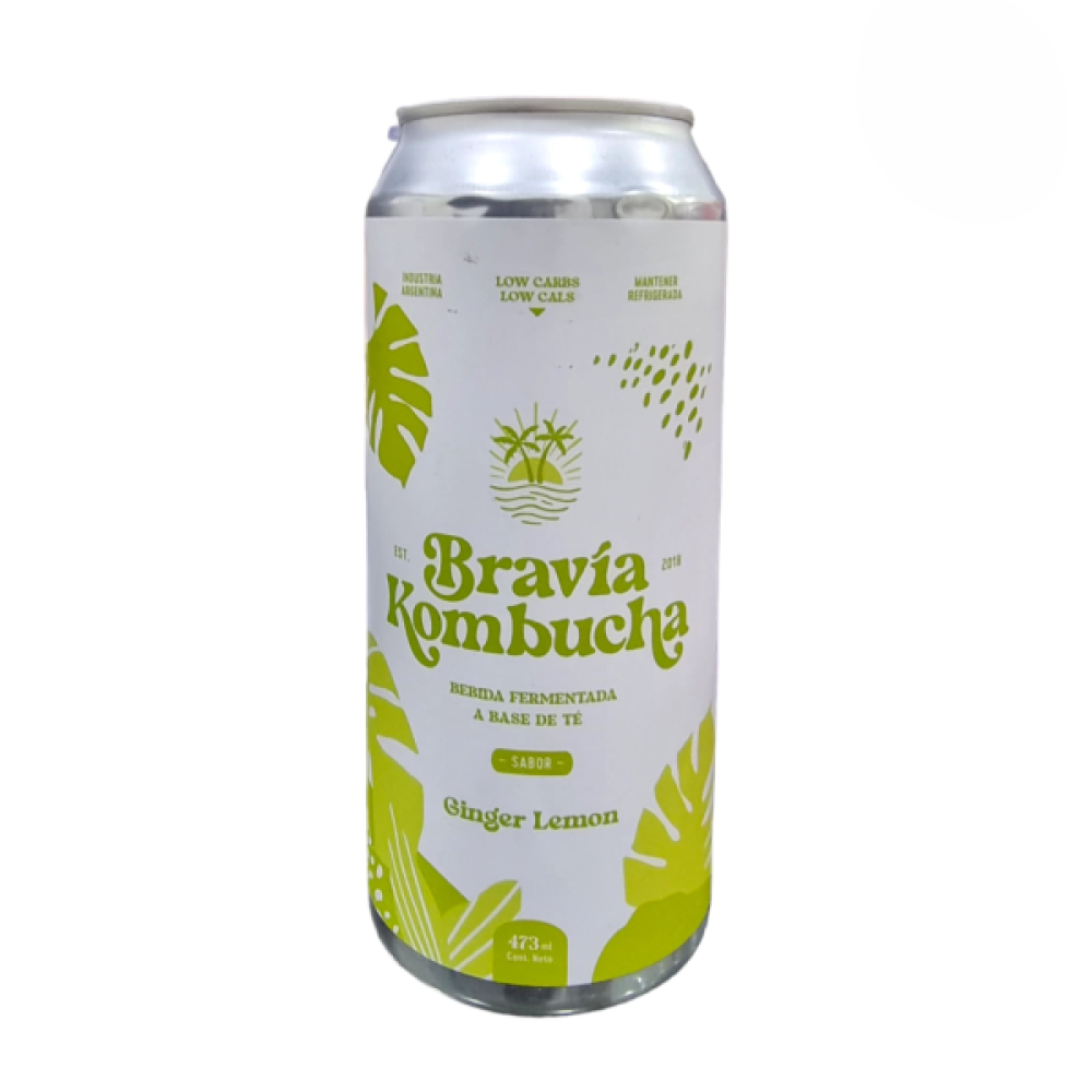 Kombucha Sabor Limón, Jengibre, Menta y Matcha 473ml - Bravia